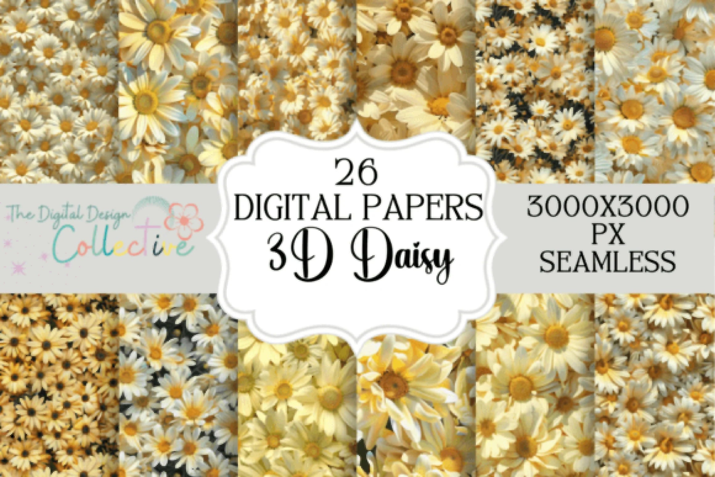 Seamless 3D Daisy Flower Meadow Digital Paper - CraftNest - Digital Crafting and Art