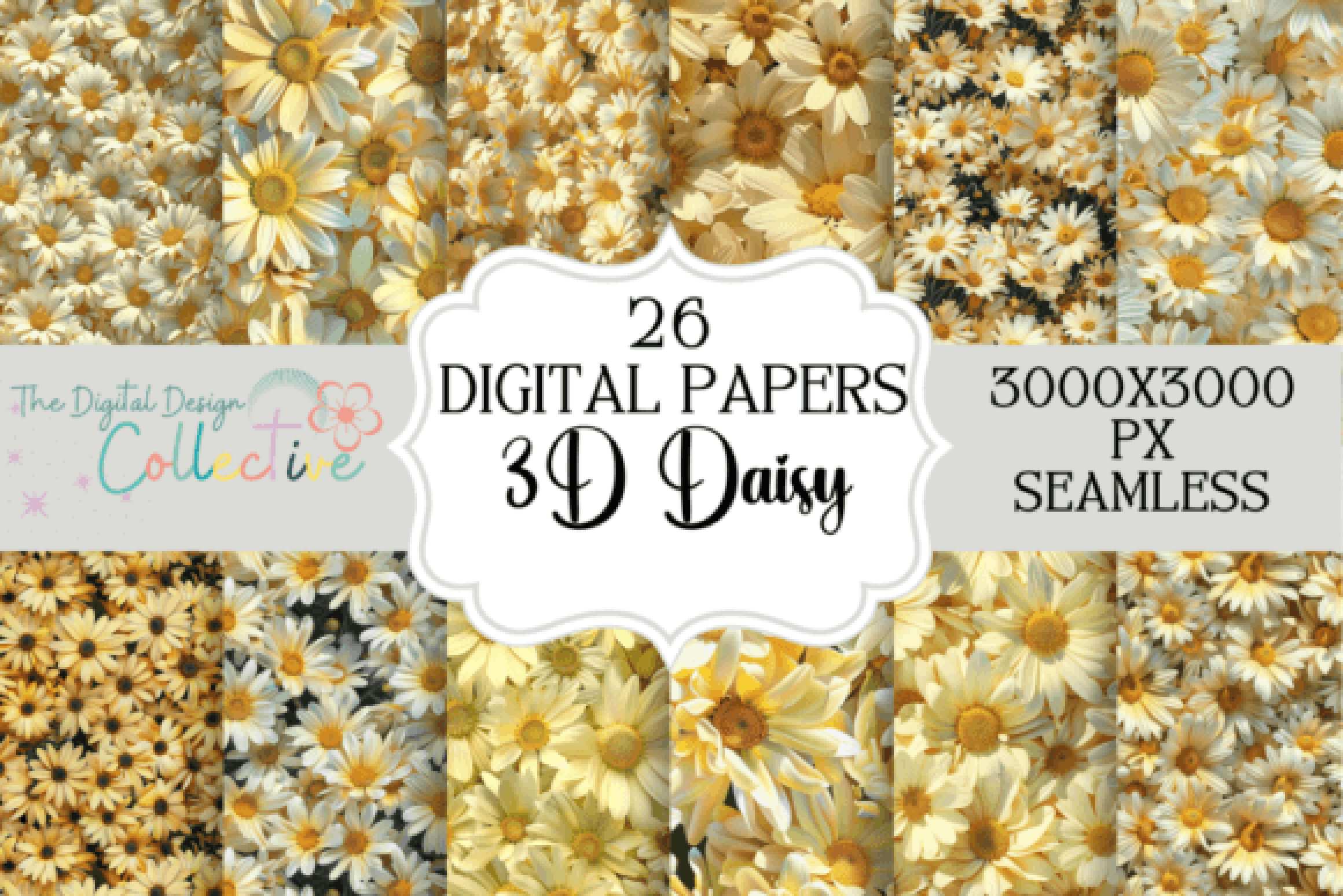 Seamless 3D Daisy Flower Meadow Digital Paper