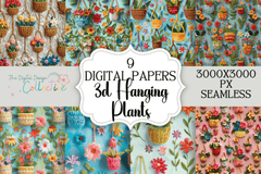 Seamless 3D Hanging Plants Digital Paper - CraftNest - Digital Crafting and Art