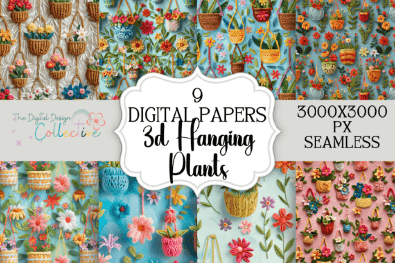 Seamless 3D Hanging Plants Digital Paper - CraftNest - Digital Crafting and Art