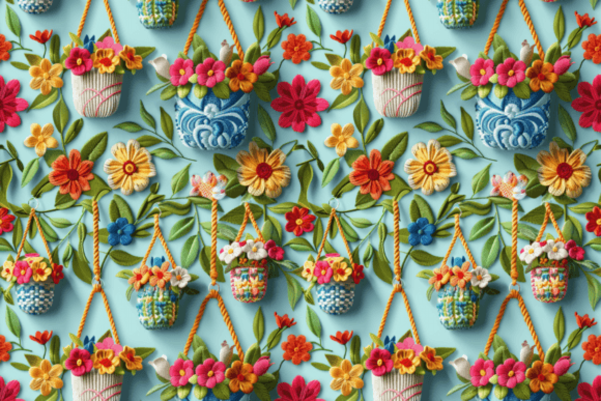 Seamless 3D Hanging Plants Digital Paper - CraftNest - Digital Crafting and Art