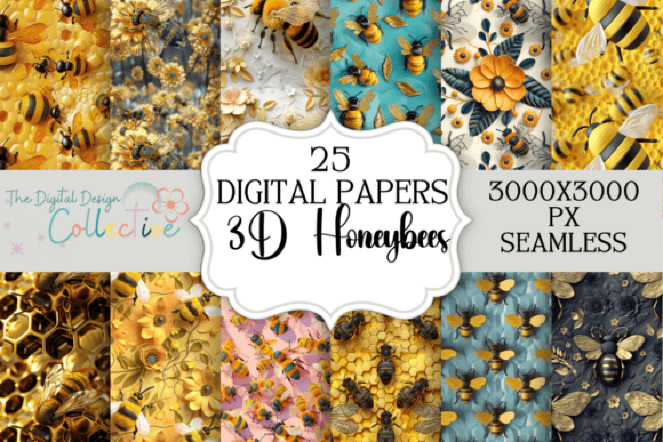 Seamless 3D Honeybee Papers Bundle