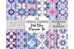 Seamless Blue Pink Moroccan Tile Design Digital Paper - CraftNest - Digital Crafting and Art