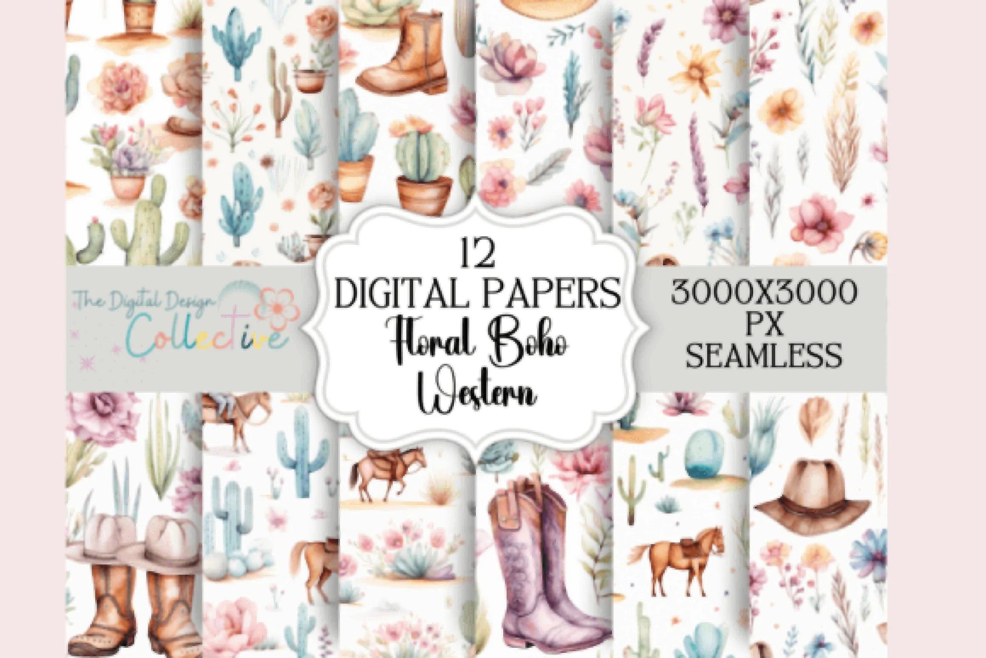 Boho Floral Western Digital Paper - CraftNest - Digital Crafting and Art