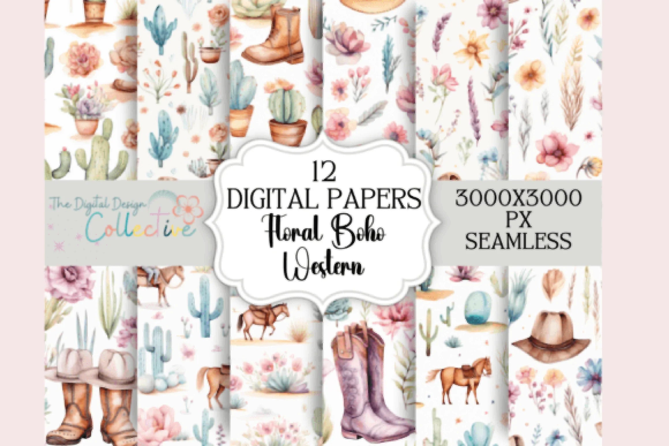 Boho Floral Western Digital Paper - CraftNest - Digital Crafting and Art