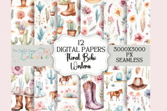 Boho Floral Western Digital Paper - CraftNest - Digital Crafting and Art
