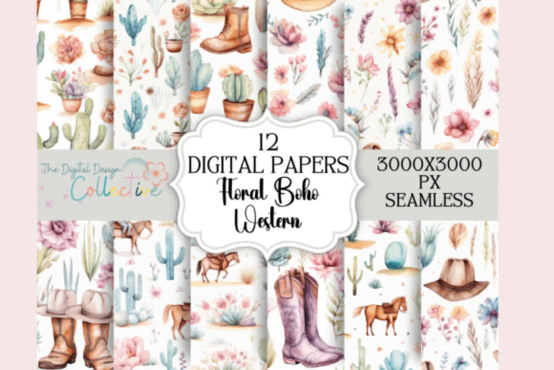 Boho Floral Western Digital Paper - CraftNest - Digital Crafting and Art