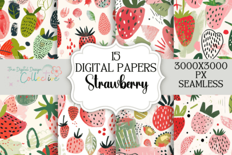 Seamless Boho Strawberry Digital Paper - CraftNest - Digital Crafting and Art