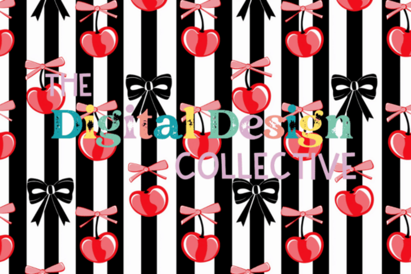 Seamless Cherry Bow Pattern Digital Paper Design - CraftNest - Digital Crafting and Art