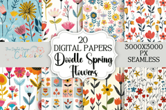 Seamless Doodle Floral Digital Paper - CraftNest - Digital Crafting and Art