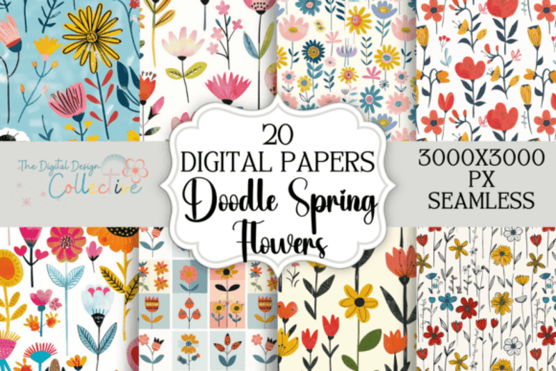 Seamless Doodle Floral Digital Paper - CraftNest - Digital Crafting and Art
