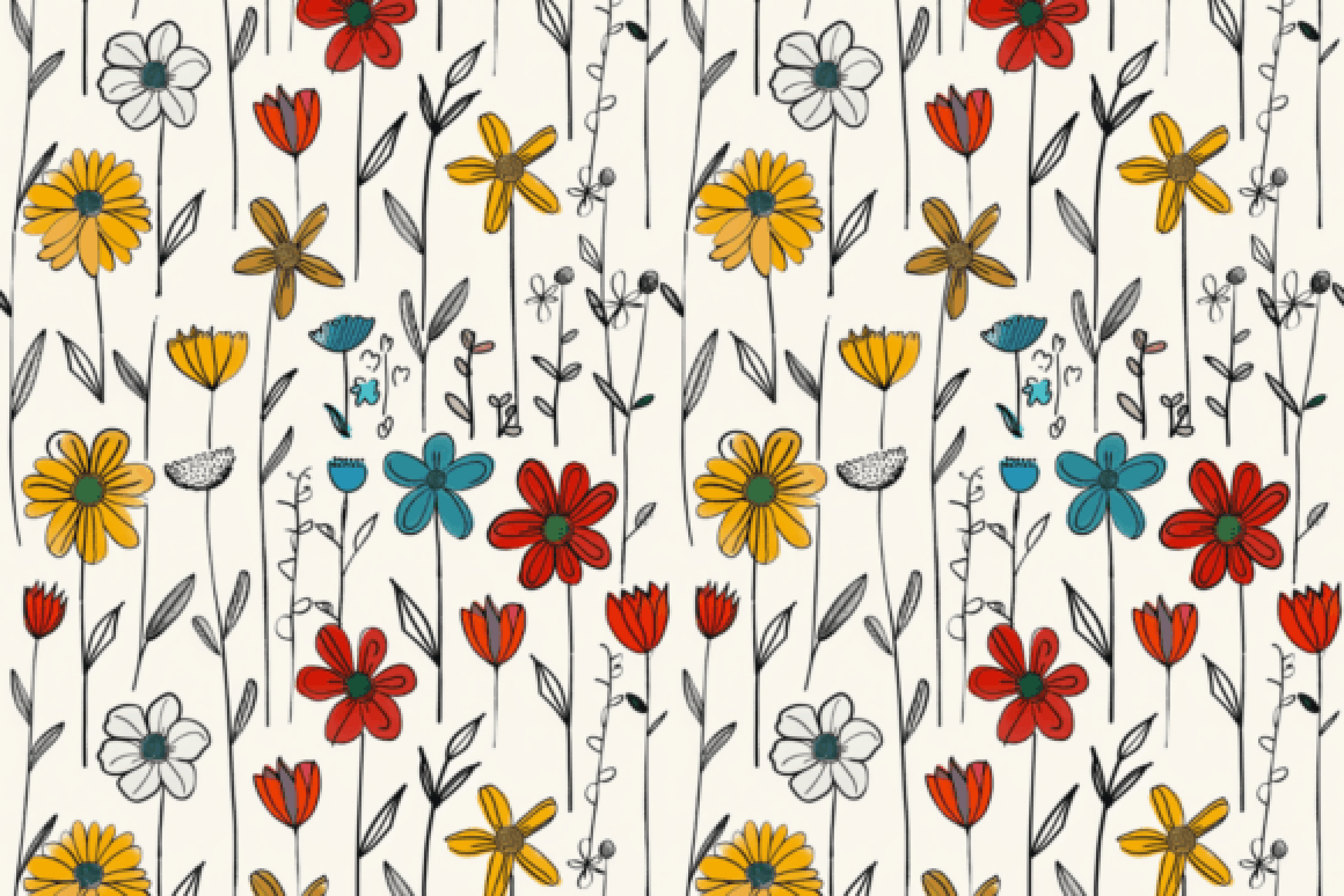 Seamless Doodle Floral Digital Paper - CraftNest - Digital Crafting and Art