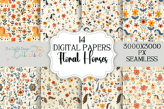 Seamless Floral Horses Digital Paper - CraftNest - Digital Crafting and Art