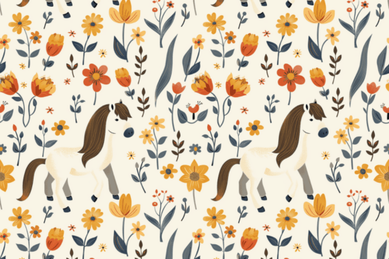 Seamless Floral Horses Digital Paper - CraftNest - Digital Crafting and Art