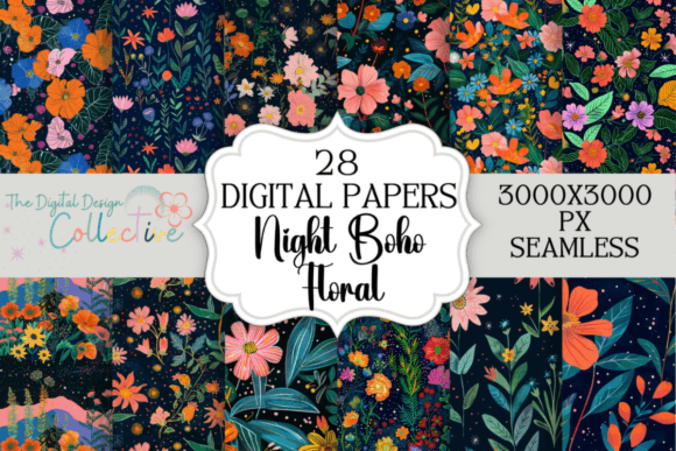 Seamless Floral Night Patterns Collection