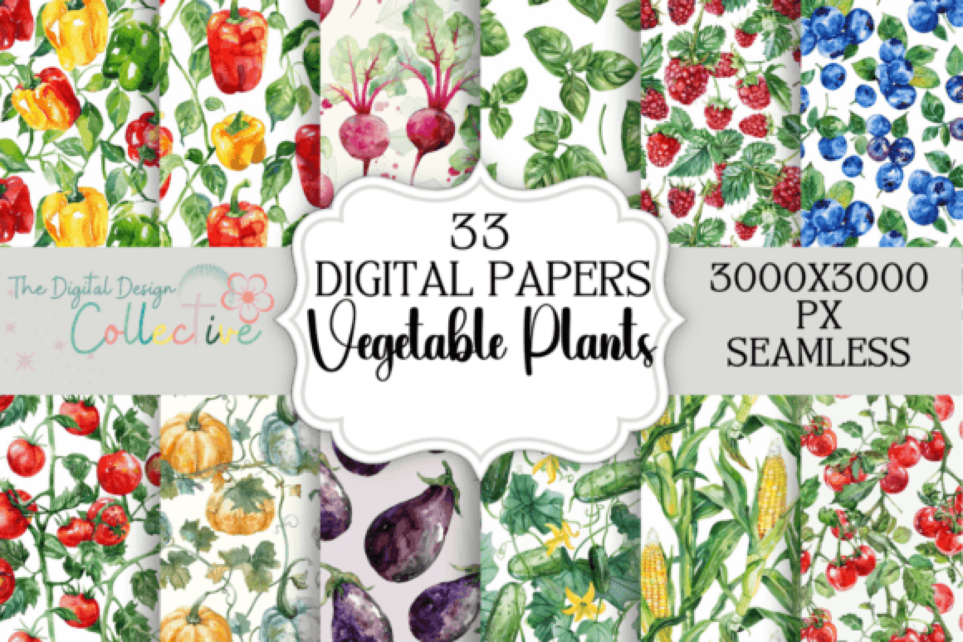 Seamless Garden Vegetable Digital Paper - CraftNest - Digital Crafting and Art
