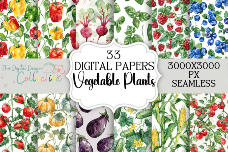 Seamless Garden Vegetable Digital Paper - CraftNest - Digital Crafting and Art