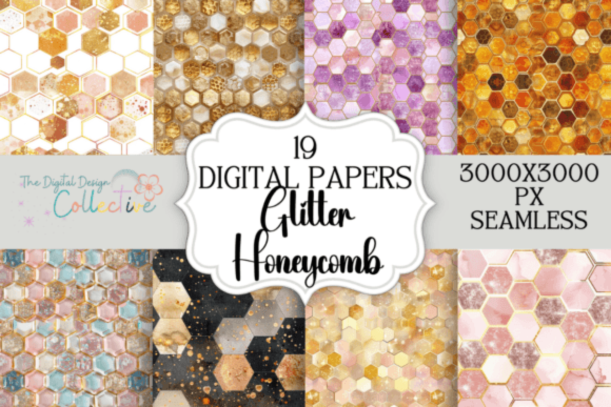 Seamless Glitter Honeycomb Digital Paper - CraftNest - Digital Crafting and Art
