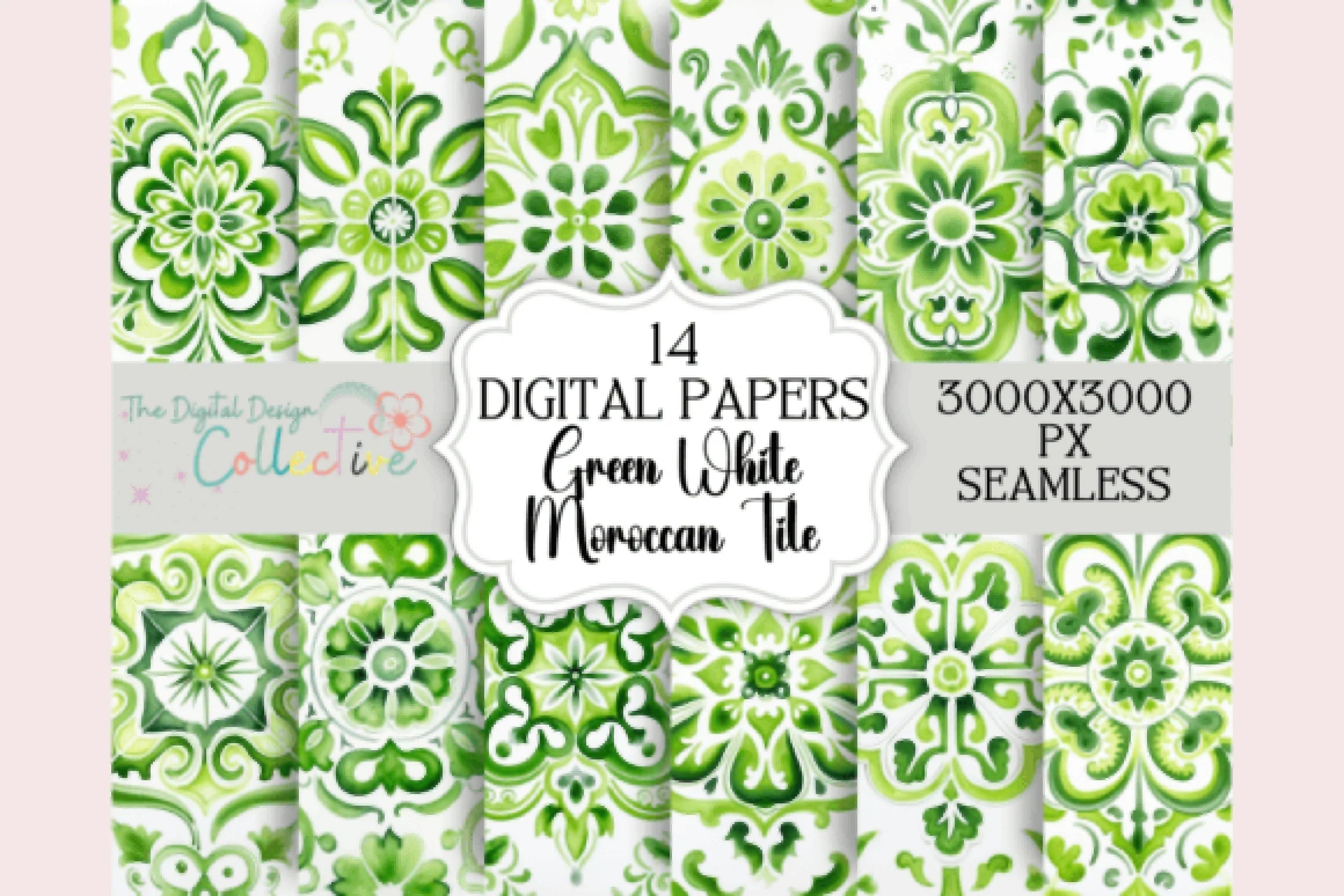 Seamless Green Moroccan Patterns Collection - CraftNest - Digital Crafting and Art