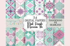 Seamless Mint Purple Moroccan Tile Design Digital Paper - CraftNest - Digital Crafting and Art