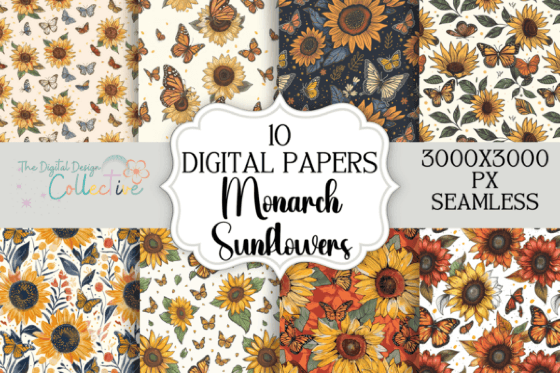 Monarch Butterflies on Sunflowers Clipart Bundle - CraftNest - Digital Crafting and Art