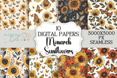 Monarch Butterflies on Sunflowers Clipart Bundle - CraftNest - Digital Crafting and Art