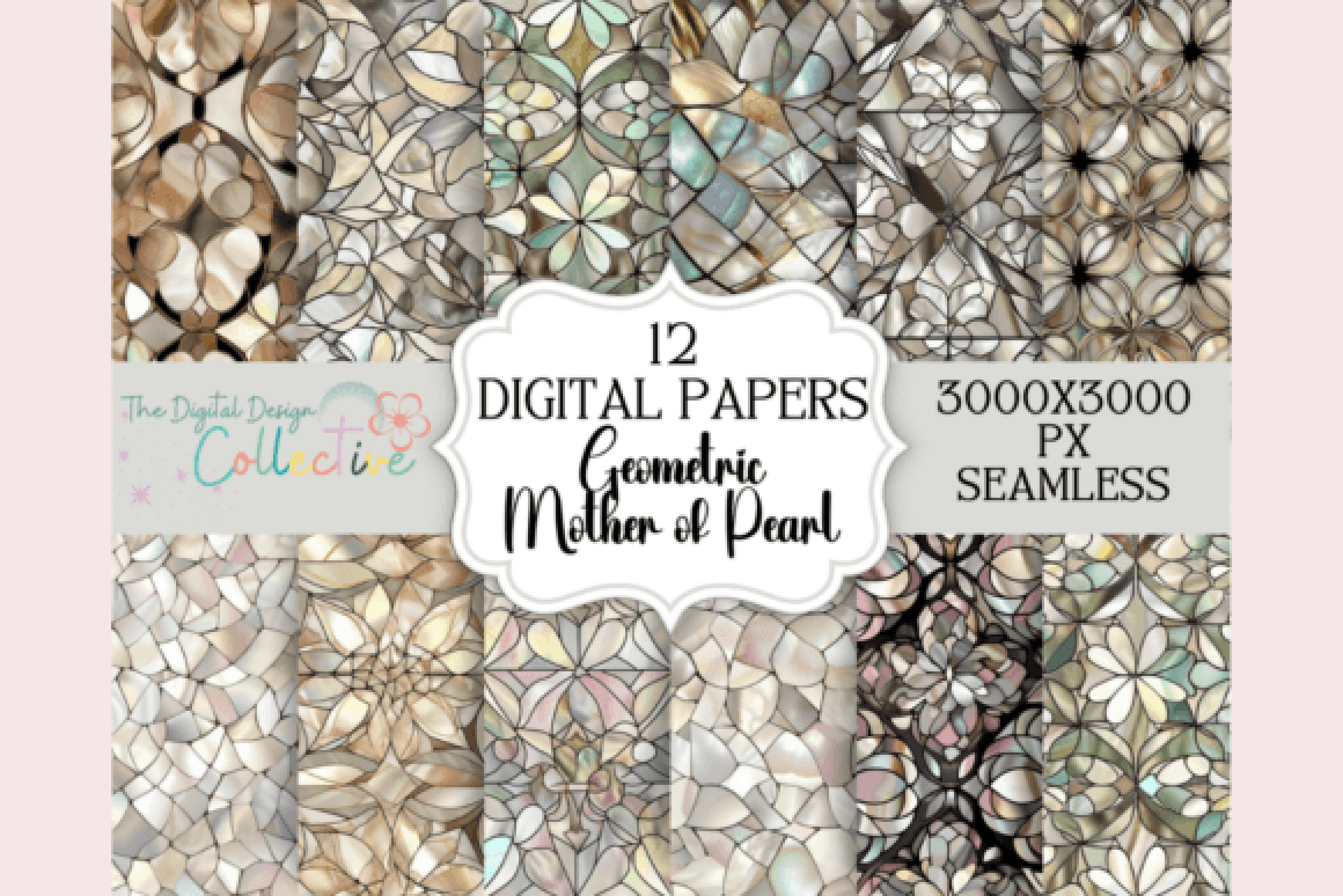 Seamless Mother of Pearl Shell Patterns Collection