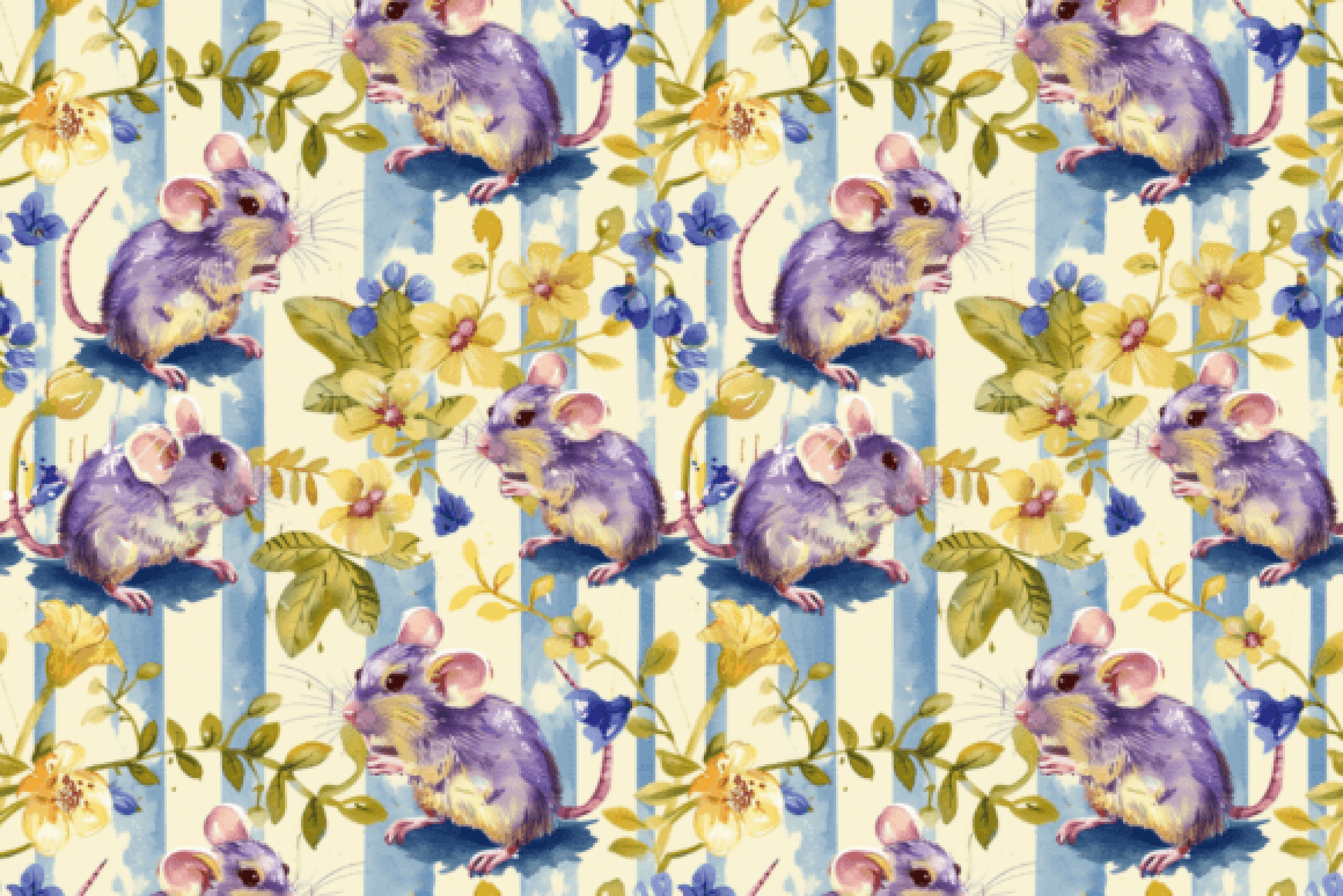 Seamless Floral Mouse Rat Digital Paper - CraftNest - Digital Crafting and Art