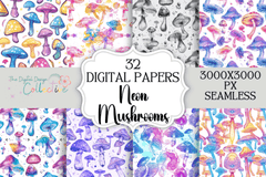 Seamless Neon Mushroom Digital Paper - CraftNest - Digital Crafting and Art