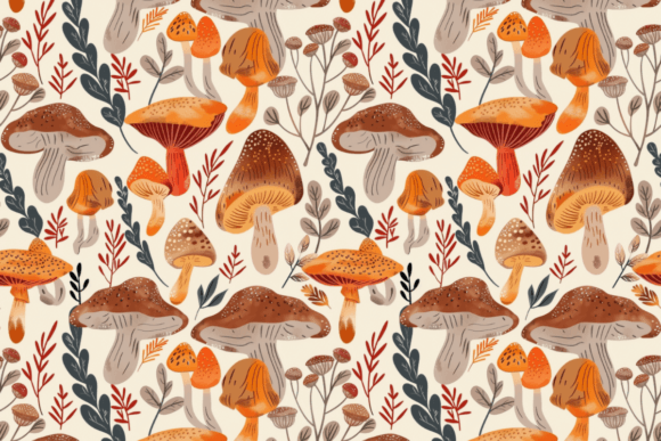 Seamless Neutral Mushroom Patterns Collection - CraftNest - Digital Crafting and Art