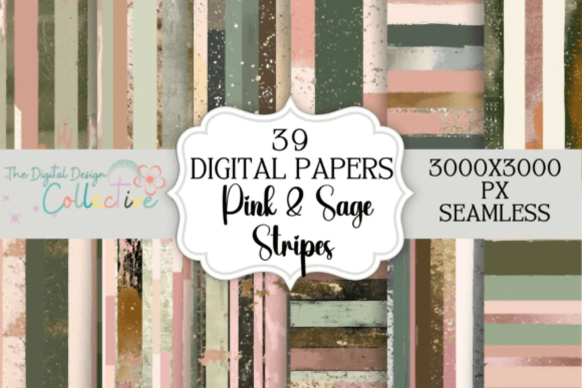 Seamless Pink Sage Stripe Digital Paper - CraftNest - Digital Crafting and Art