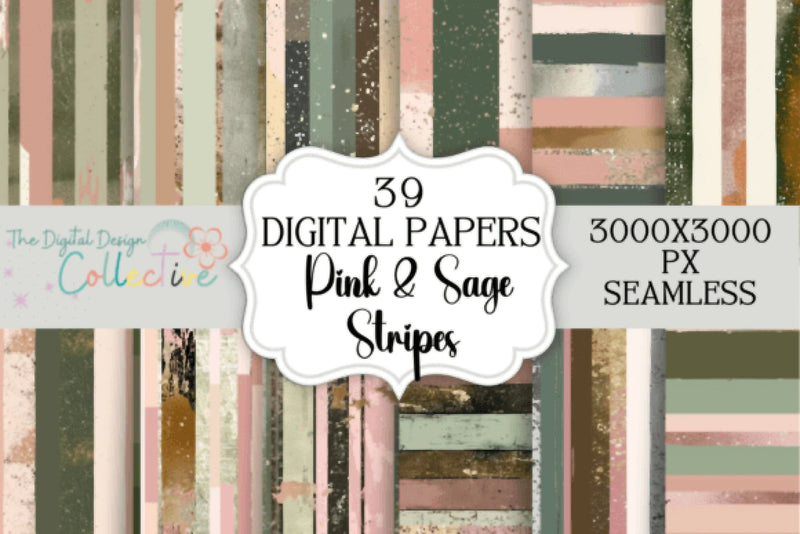 Seamless Pink Sage Stripe Digital Paper - CraftNest - Digital Crafting and Art