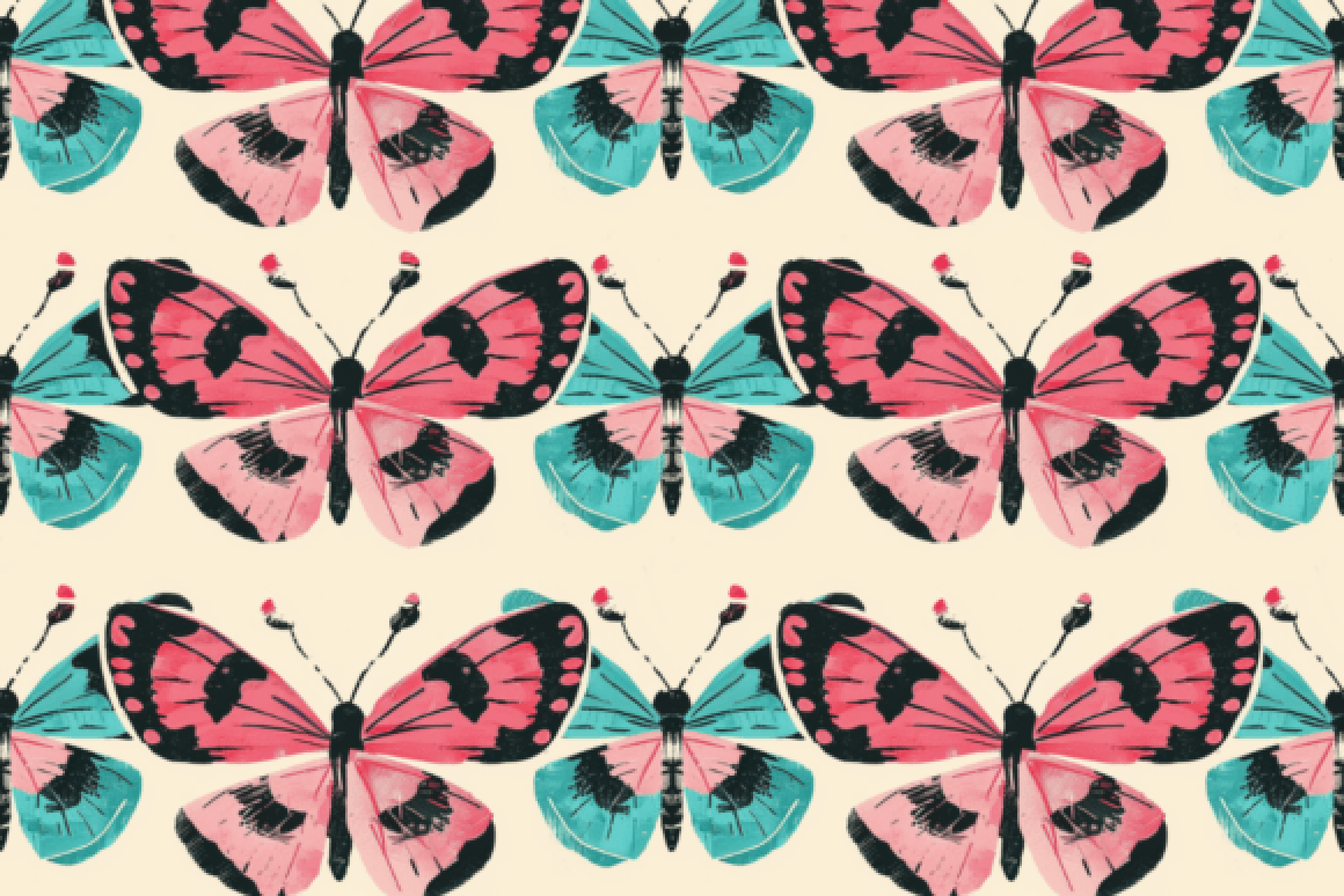 Seamless Pink & Teal Butterfly Patterns Digital Paper