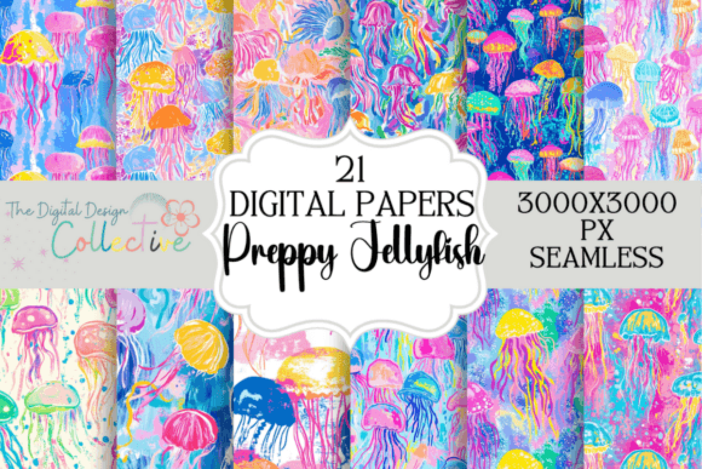 Seamless Preppy Jellyfish Pattern Digital Paper