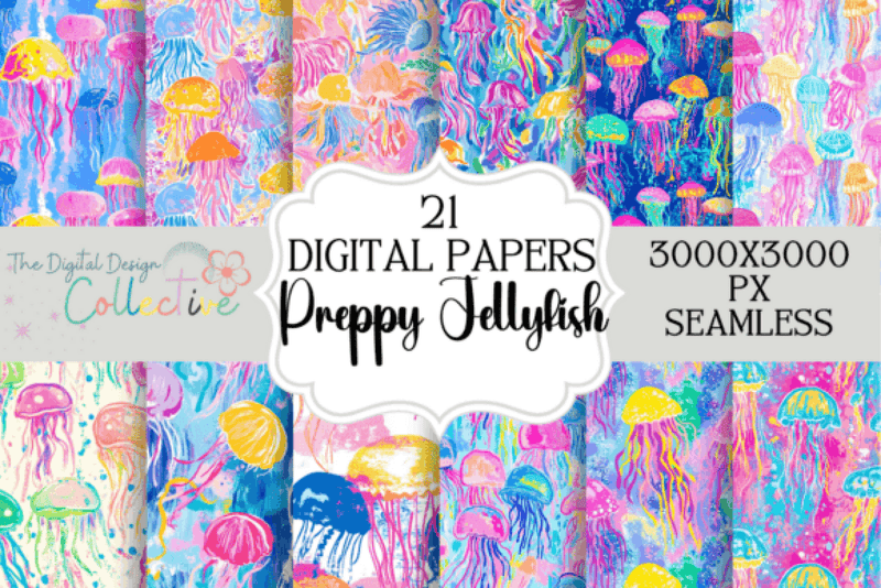 Seamless Preppy Jellyfish Pattern Digital Paper - CraftNest - Digital Crafting and Art