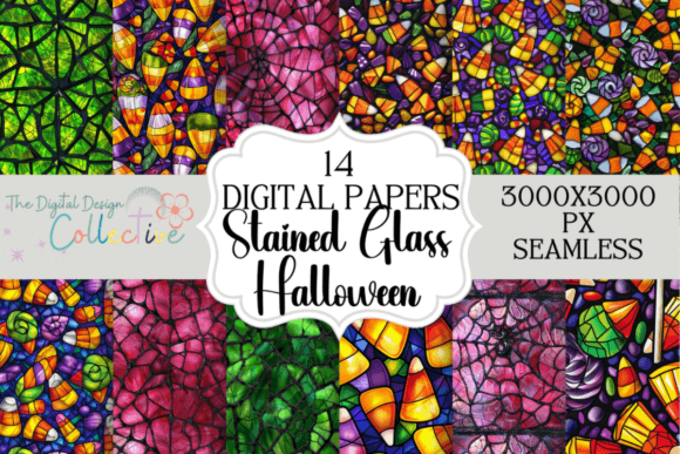Seamless Stained Glass Halloween Digital Paper