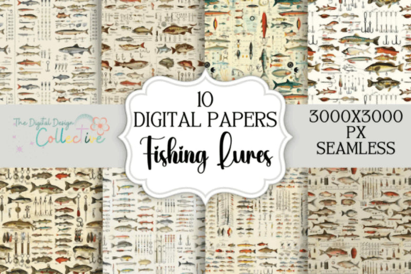 Seamless Fishing Lure Digital Paper - CraftNest - Digital Crafting and Art