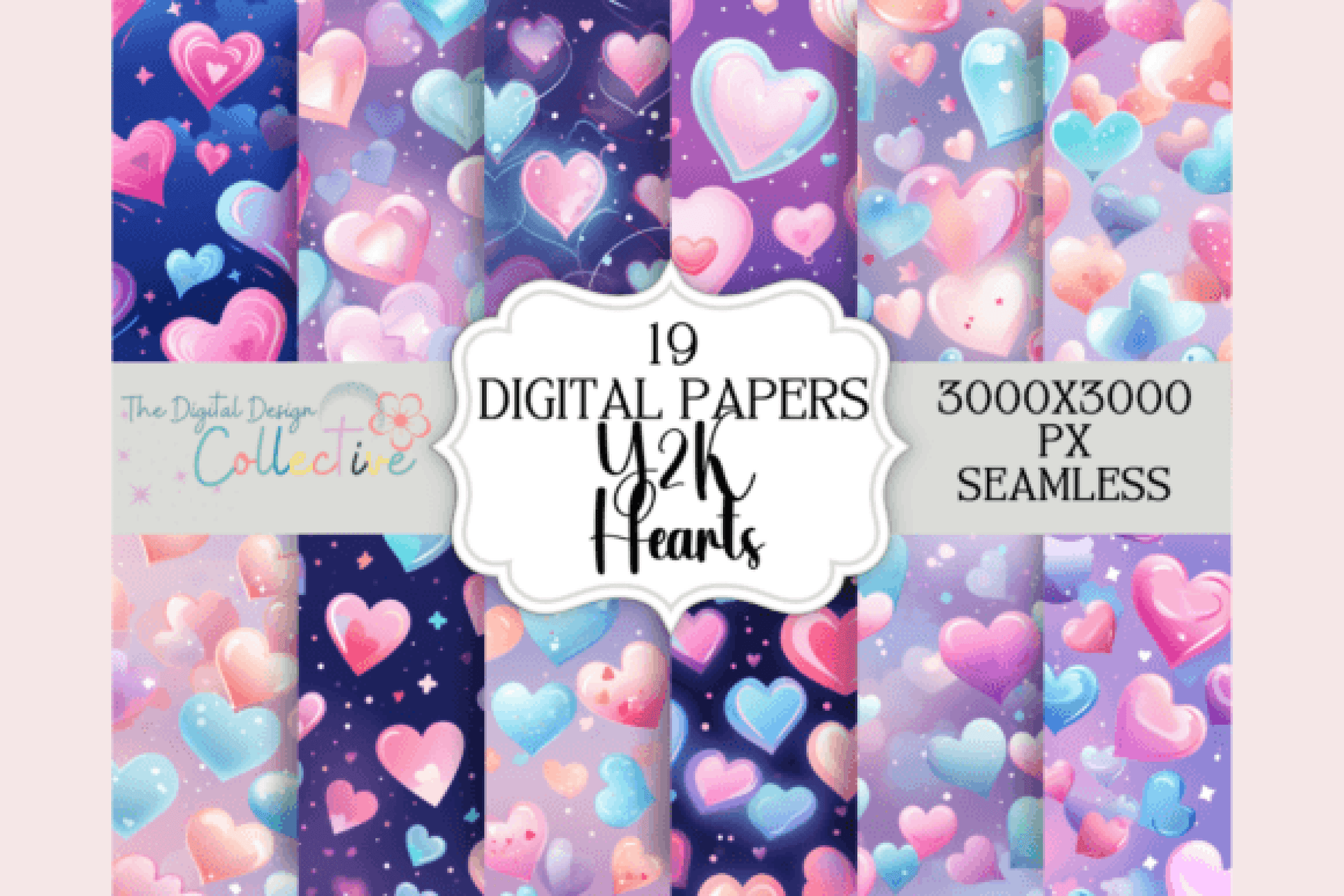 Seamless Y2K Neon Hearts Patterns Collection - CraftNest - Digital Crafting and Art