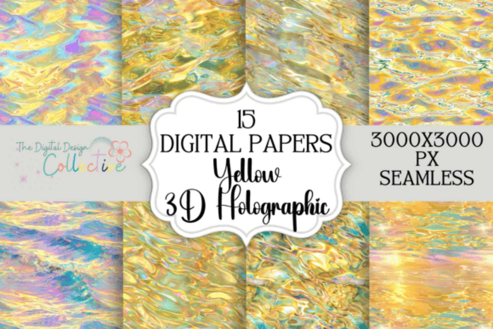 Seamless Yellow Holographic 3D Design Papers - CraftNest - Digital Crafting and Art