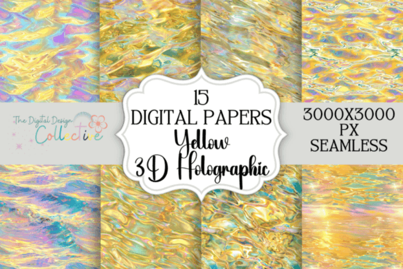 Seamless Yellow Holographic 3D Design Papers - CraftNest - Digital Crafting and Art