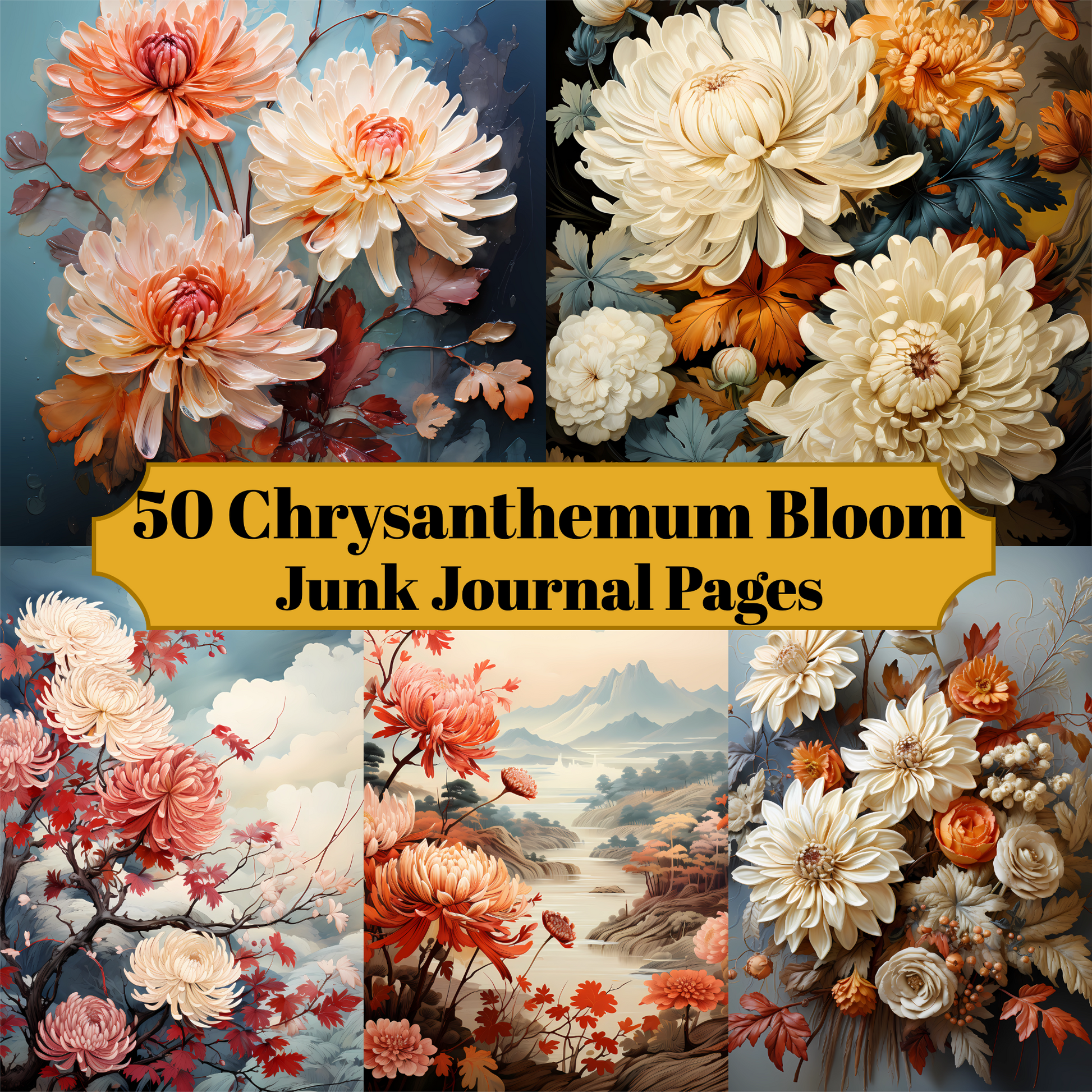 Chrysanthemum Bloom Junk Journal Pages - CraftNest