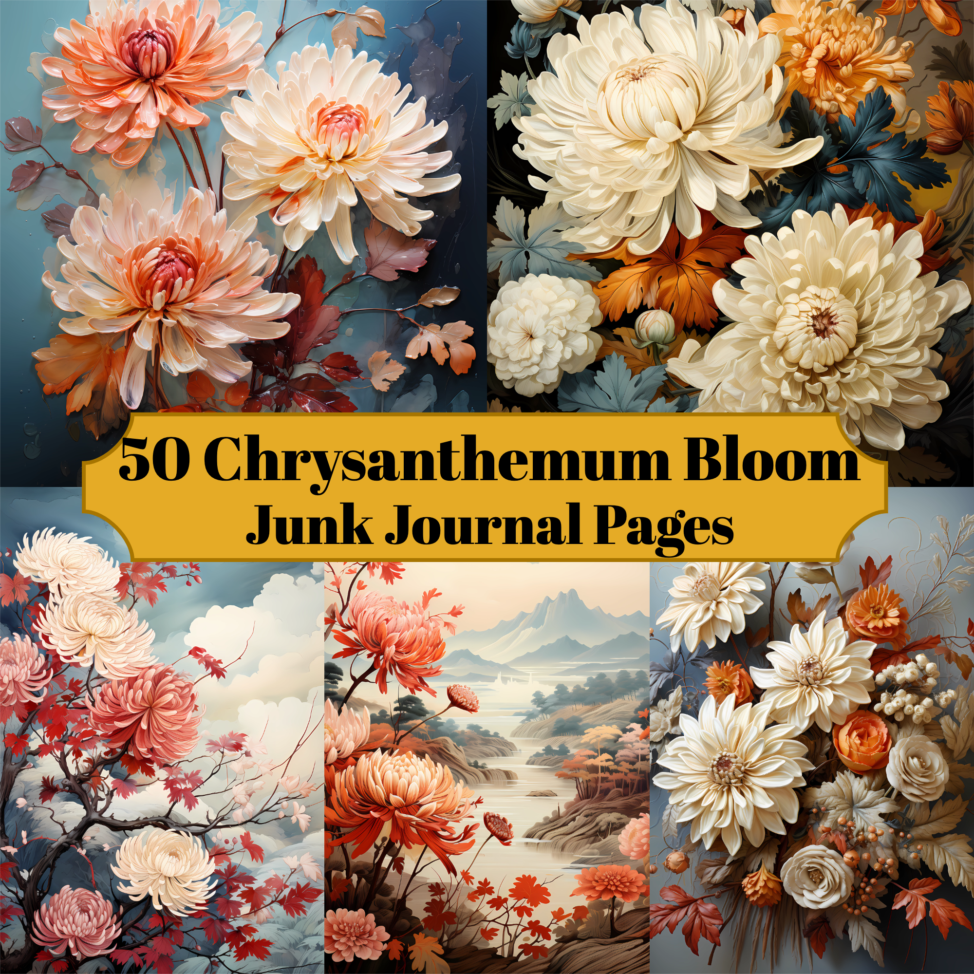 Chrysanthemum Bloom Junk Journal Pages - CraftNest