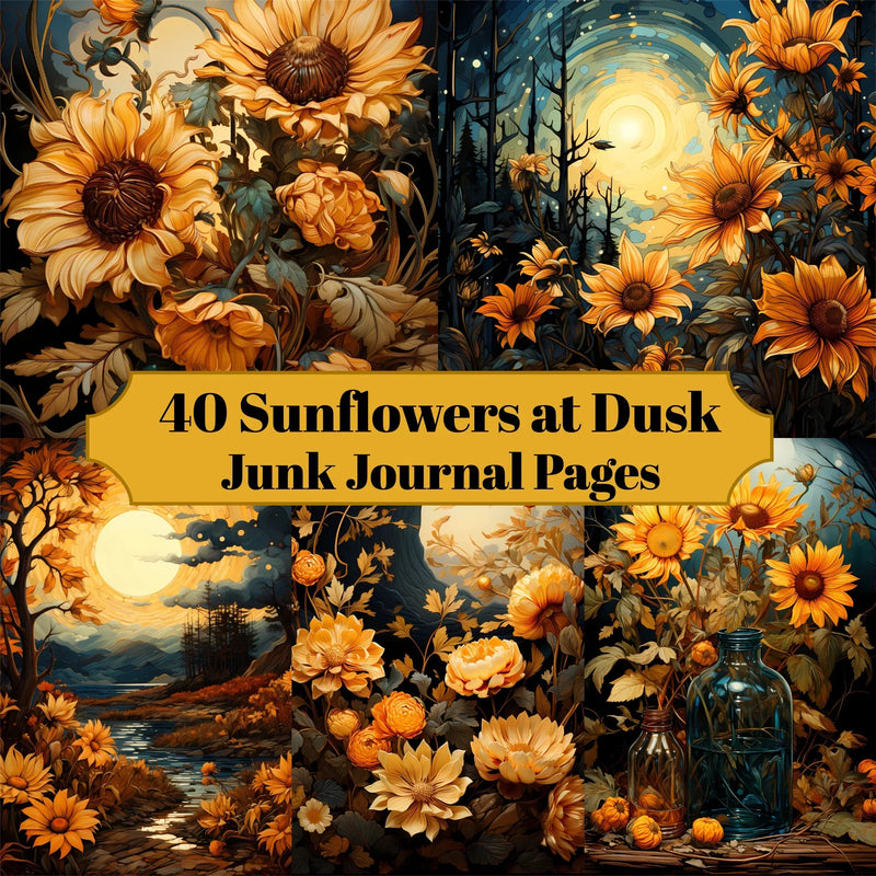Sunflowers At Dusk Junk Journal Pages - CraftNest