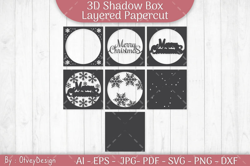 Shadow Box Merry Christmas Layered Papercut SVG Bundle - CraftNest - Digital Crafting and Art