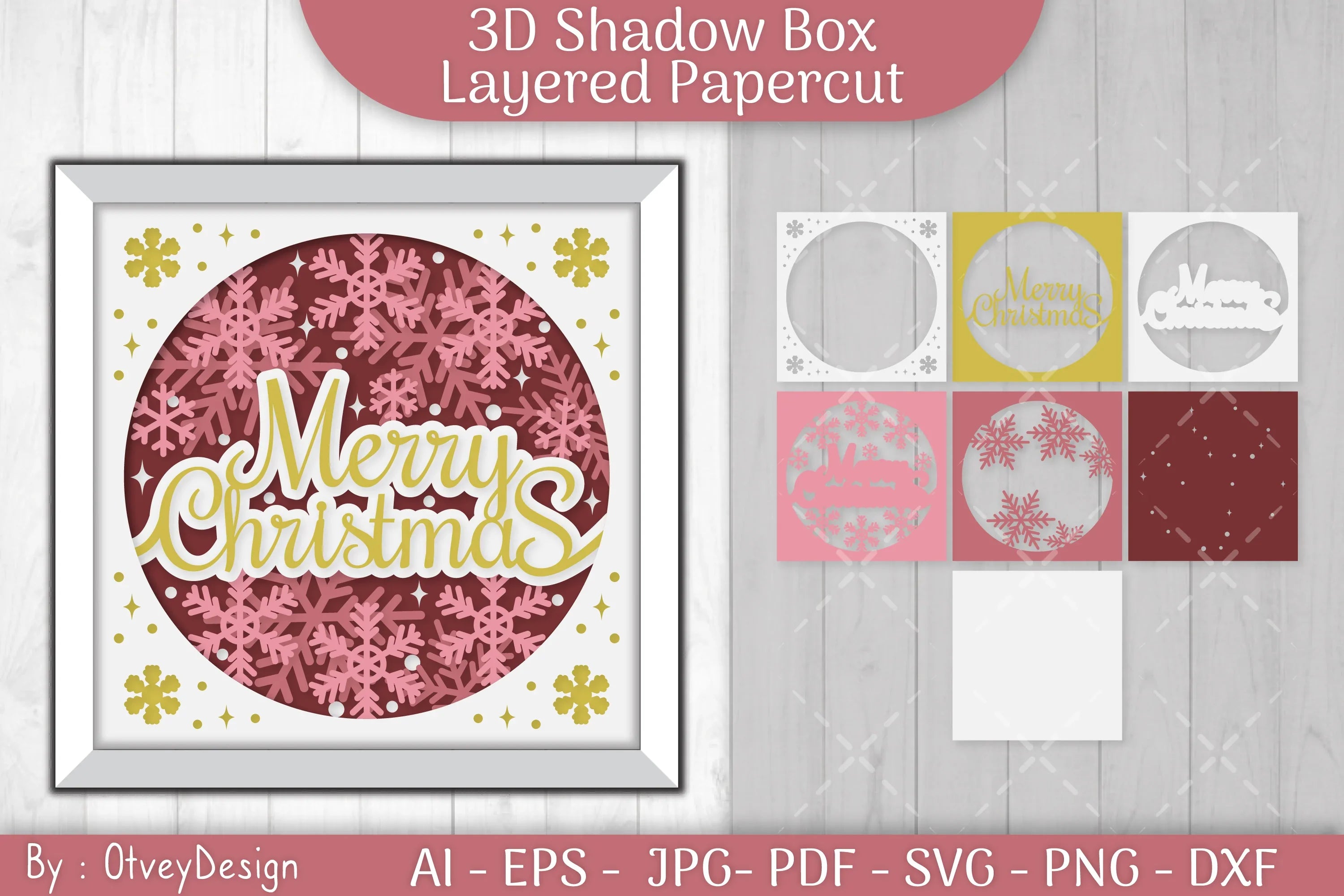 Shadow Box Merry Christmas Layered Papercut SVG Bundle - CraftNest - Digital Crafting and Art