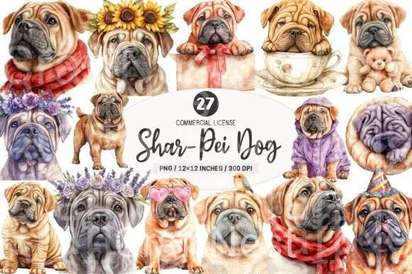 Shar Pei Dog Clipart Bundle - CraftNest - Digital Crafting and Art