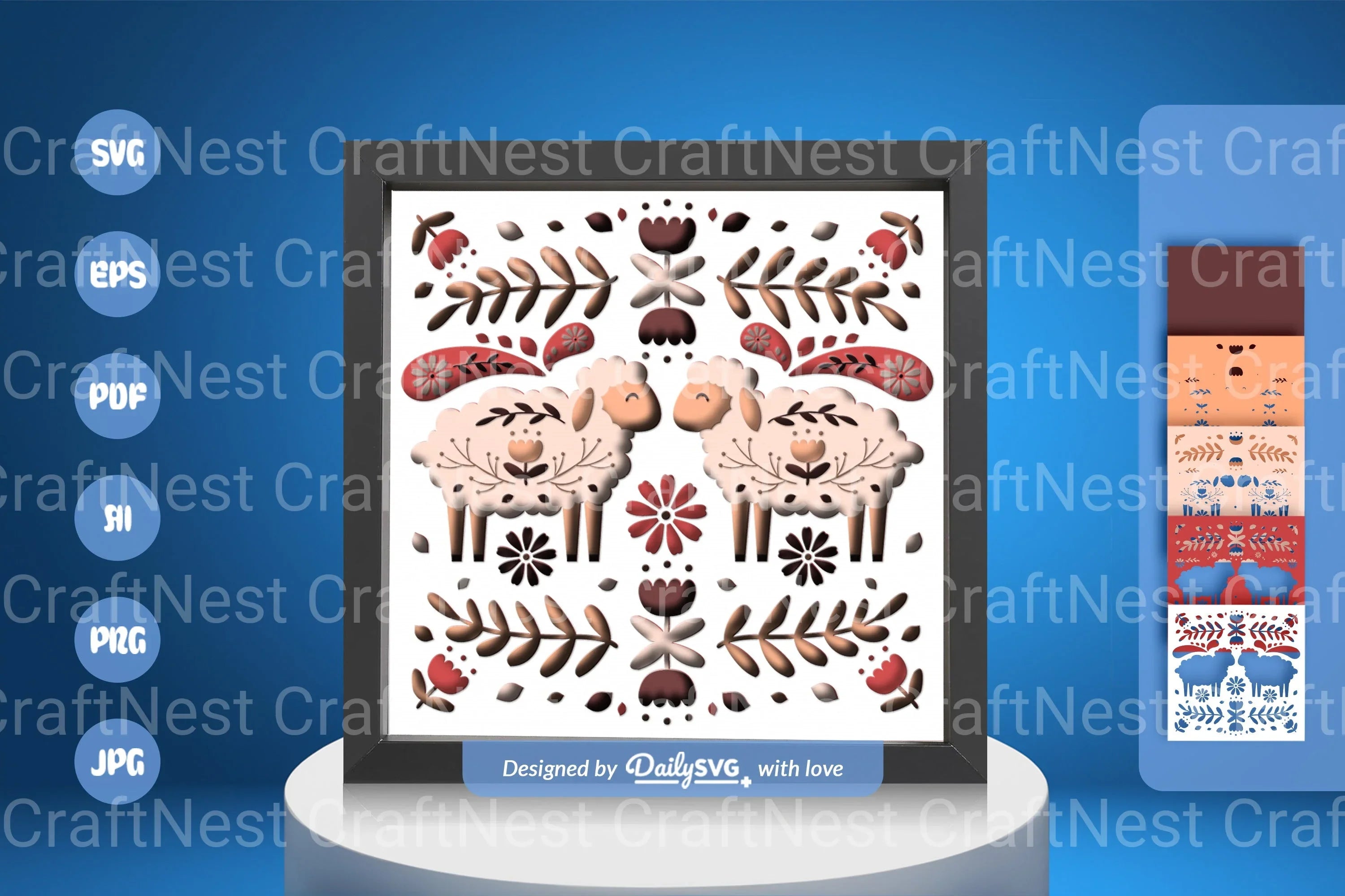 Sheep and Flowers Folk Art Papercut SVG Bundle