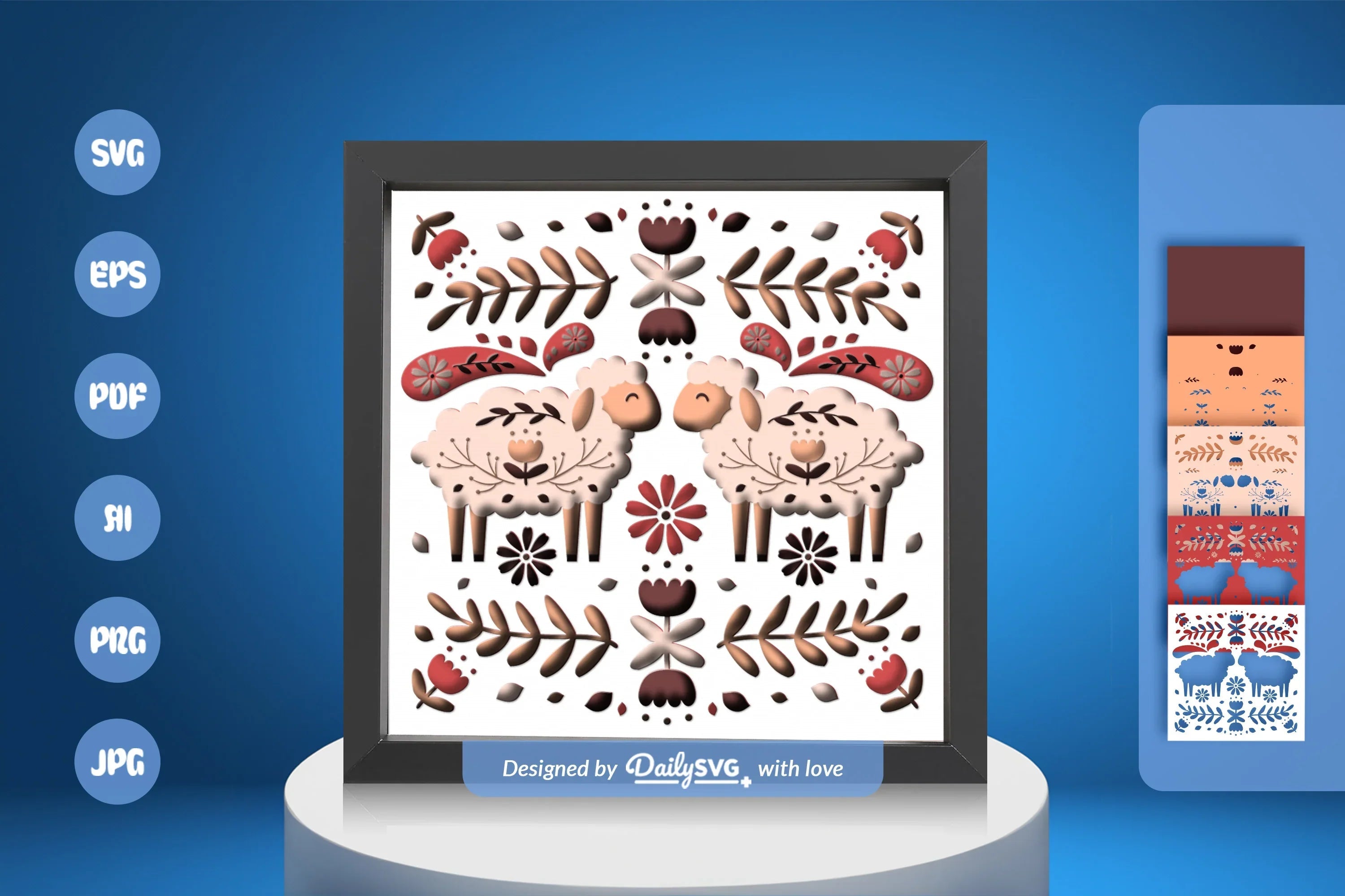 Sheep and Flowers Folk Art Papercut SVG Bundle - CraftNest - Digital Crafting and Art