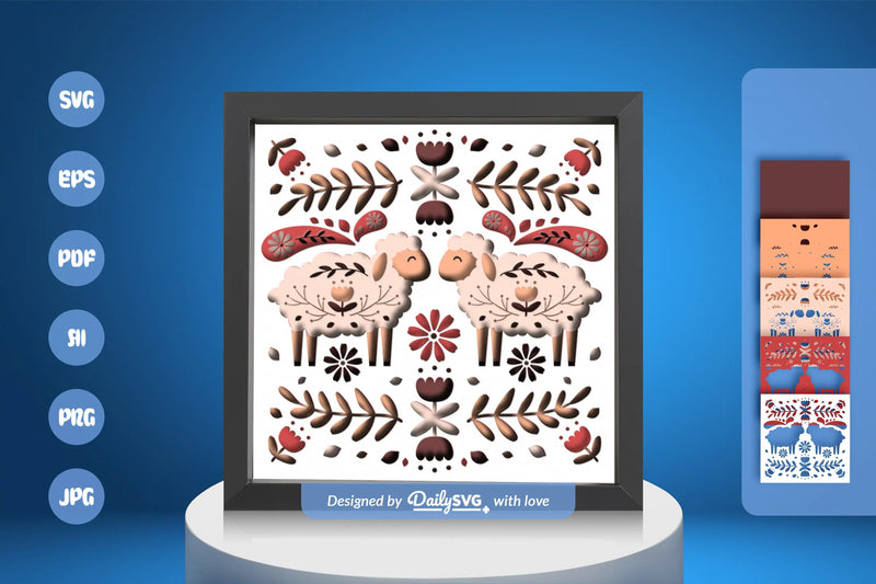 Sheep and Flowers Folk Art Papercut SVG Bundle - CraftNest - Digital Crafting and Art