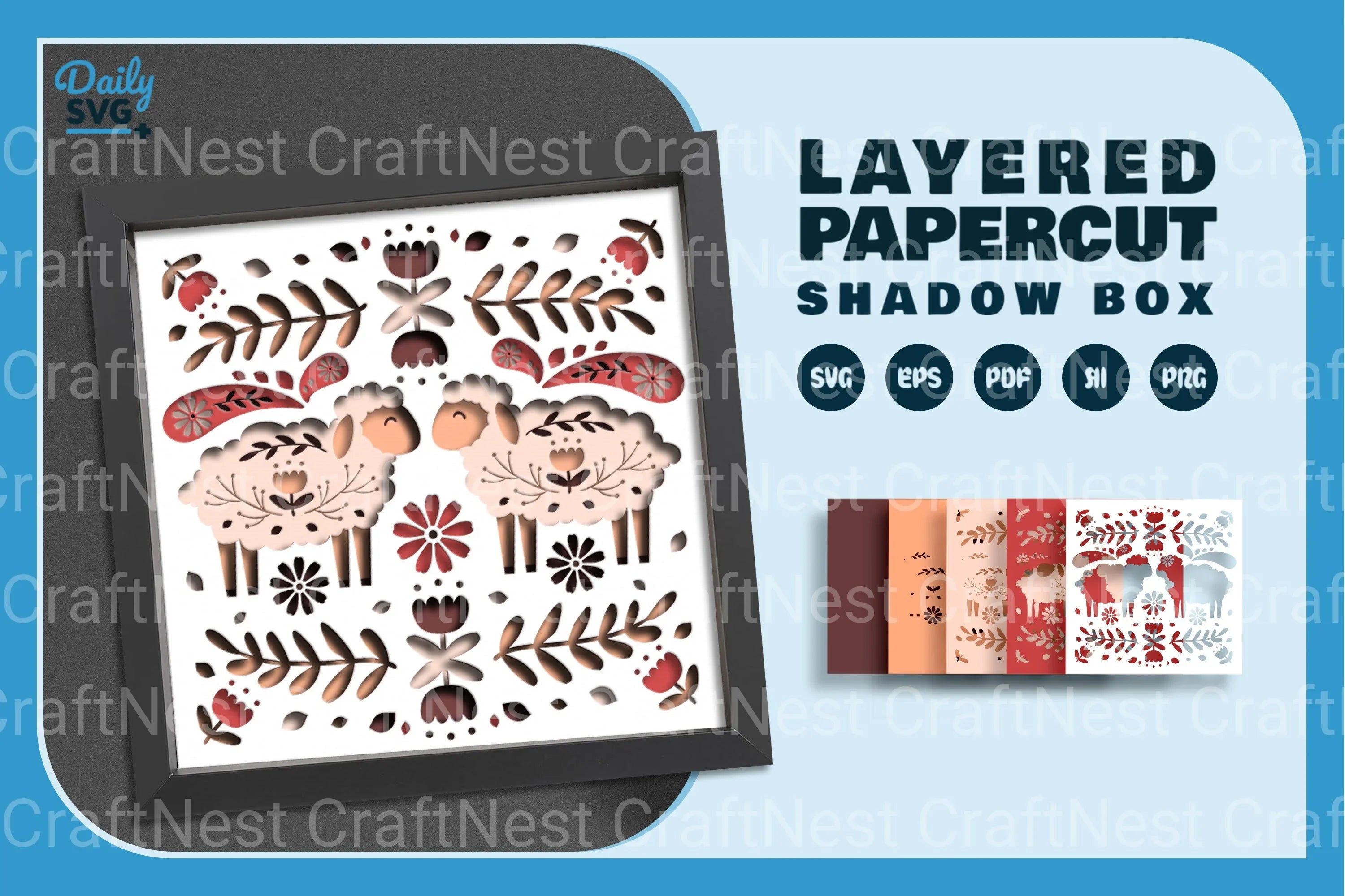 Sheep and Flowers Folk Art Papercut SVG Bundle